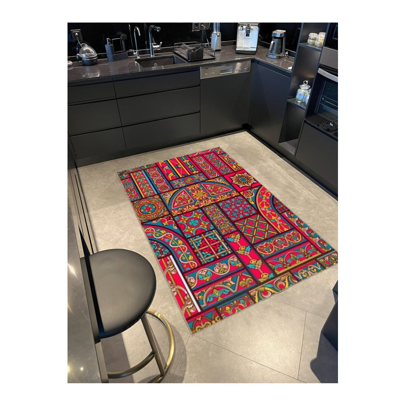 Tapis multicolore multicolore à motif géométrique et à motif de fleurs lavable à la machine