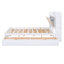 Grand lit plateforme en bois avec tête de lit avec rangement, tablettes et 4 tiroirs, blanc