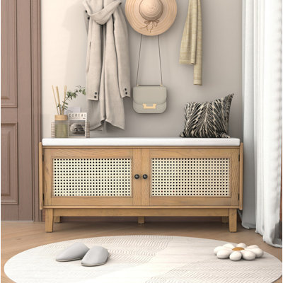 Banc de rangement en rotin avec rangement Boho
