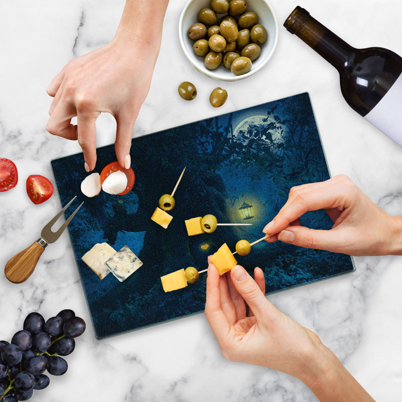 Ambesonne Navy Blue Tempered Glass Cutting Board Tree in Woods Navy Blue