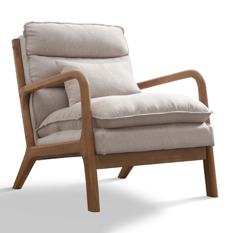 Eimantas 25.79" W Comfort Linen Upholstered Arm Accent Chair With Lumbar Pillow, Beige Linen