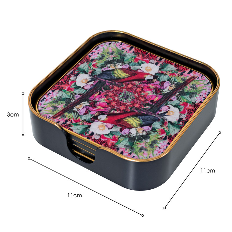 Myrtle & Mary Set of  4 Square Coasters – FLOWER BOMB