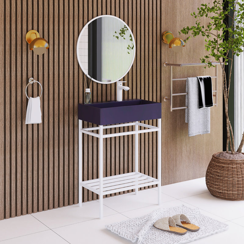 Meuble-lavabo autoportant de 24 po W Plateau en céramique non assemblé, Blanc, Mauve