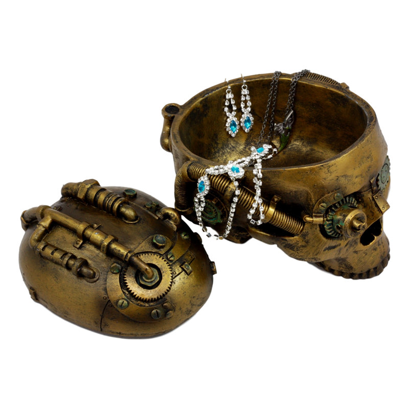 Boîte à bijoux en crâne robot steampunk cyborg