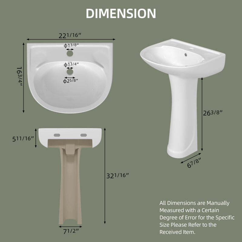 Lavabo de salle de bain en U en céramique avec trop-plein 16,75 po Ogonbrick