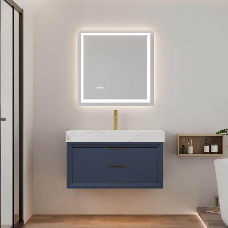 Brayden Studio 36" Floating Vanity With White Marble Top & Dual Soft ...