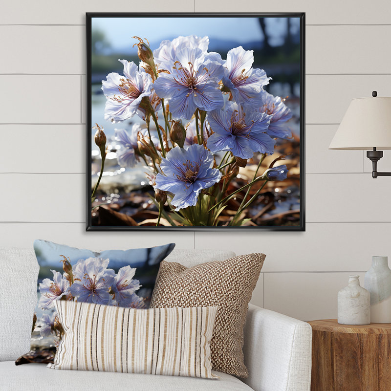 «Mauve cornflowers», impression sur toile, H 24 po x l 24 po x P 1 po, Cadre flottant noir