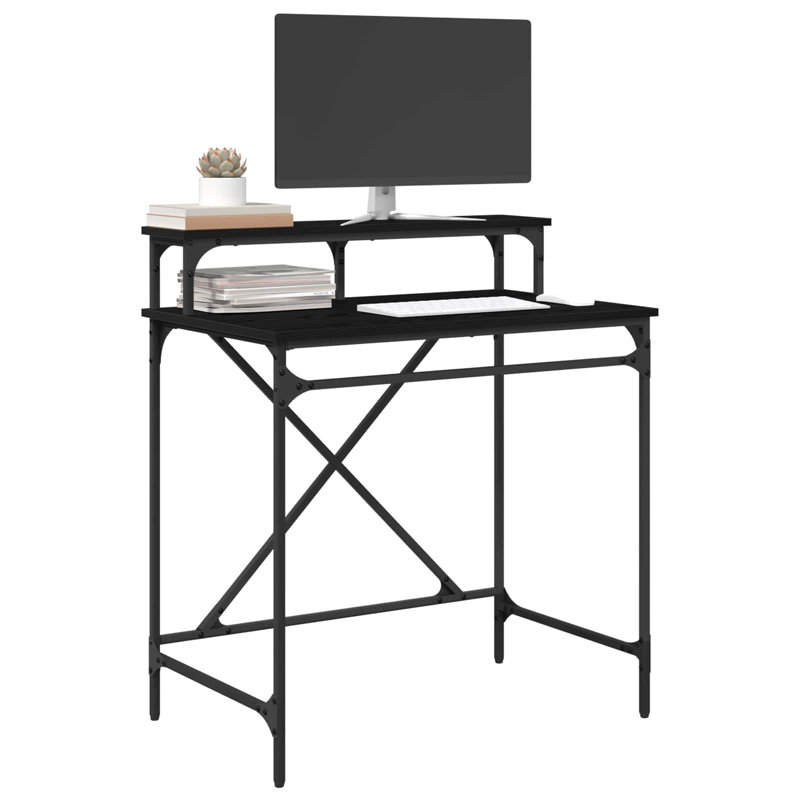 Metal Base Computer Desk, 90cm. H x 80cm. W x 50cm. D, Black Oak
