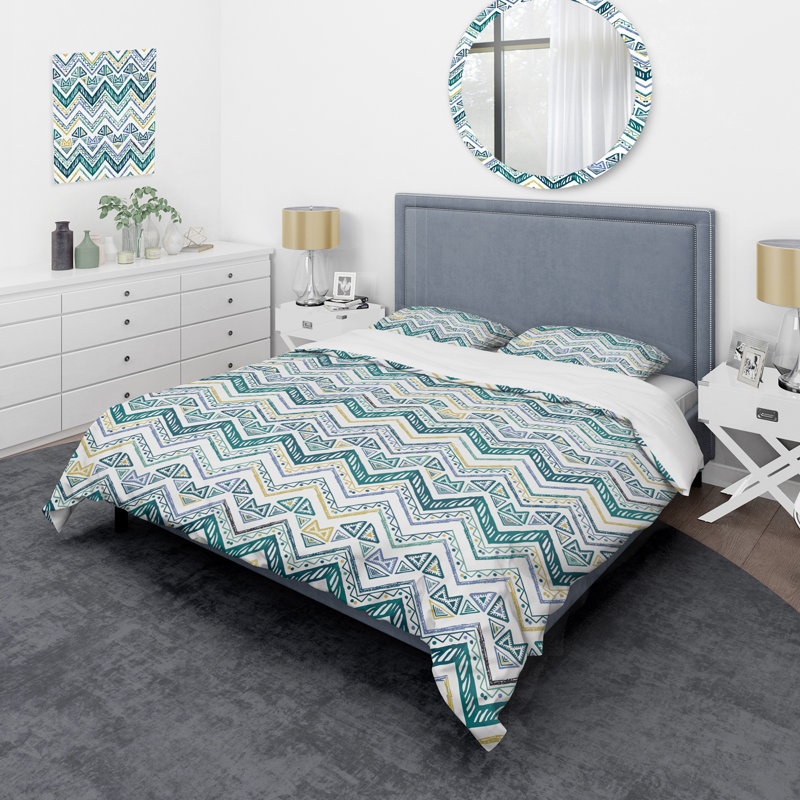 Ensemble de housse de couette à motif abstrait en zigzag blanc et polyester blanc