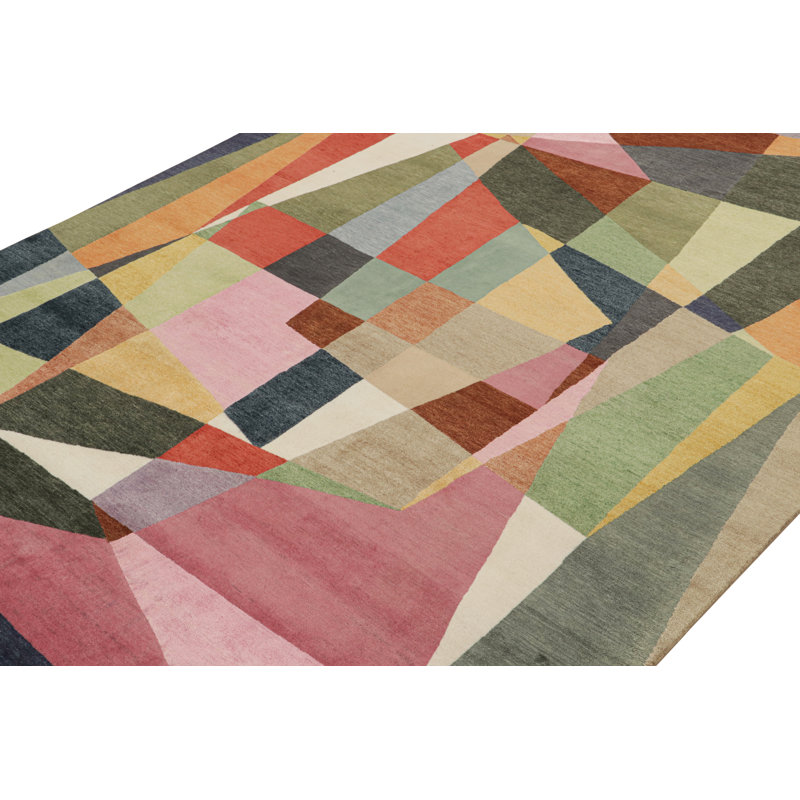 Hand Knotted Geometric Area Rug, Rectangle 13' x 19'