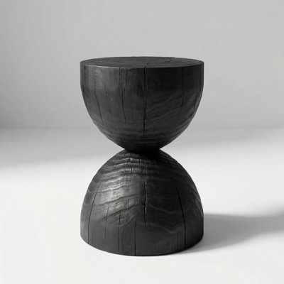 Solid Hardwood Round Accent Table with Vintage Cracked Finish - Compact Side Table for Living Room and Bedroom Decor