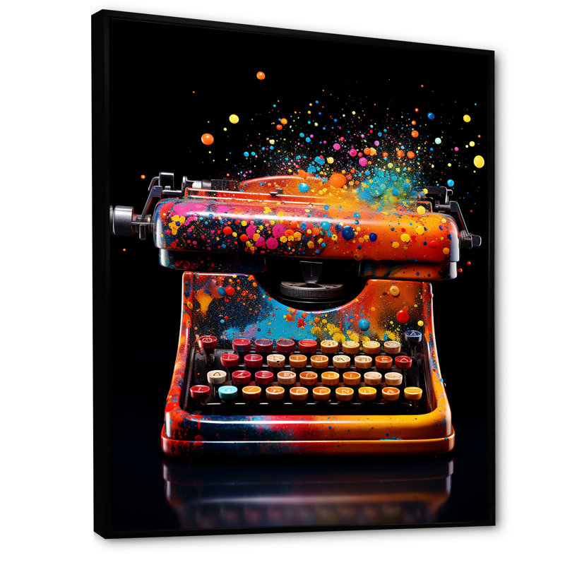 «Abstract Chic Typwriter» - Art mural Pop Art, Cadre flottant noir, H 44 po x l 34 po x P 1,5 po