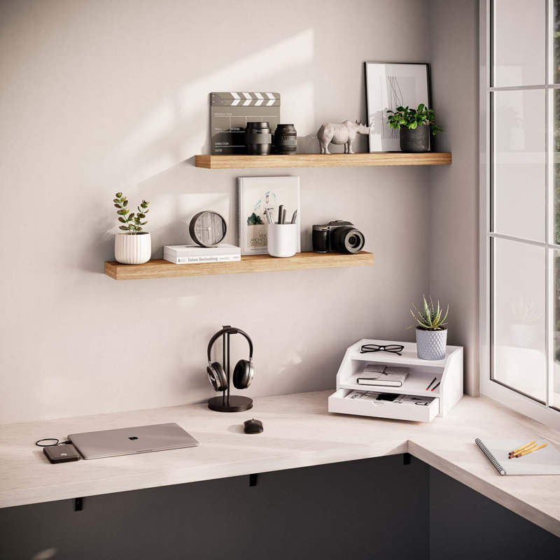 Oak 36'' Floating Wall Shelves with Invisible Brackets