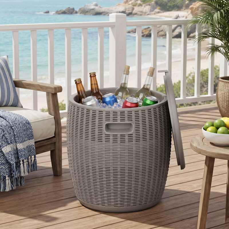 9,5 gallons glacière de patio et table d'appoint, Brun