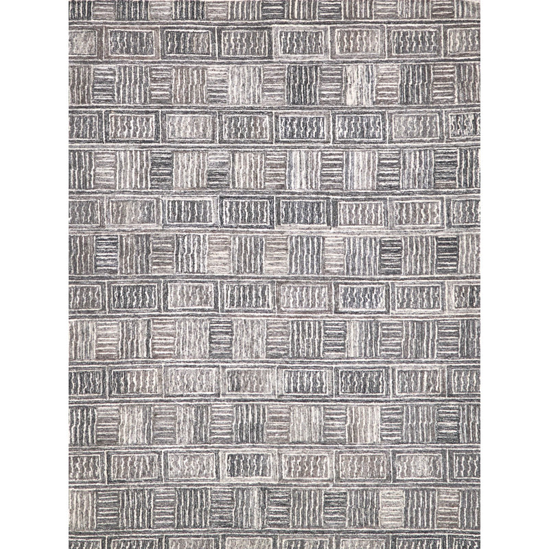 Naturals Hand Tufted Geometric Area Rug in Charcoal/Ivory/Silver, Rectangle 8' x 10'