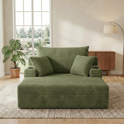 Méridienne de 65 po pour l'intérieur, très grand canapé-lit rembourré avec porte-gobelets, canapé-lit et chaises de lecture