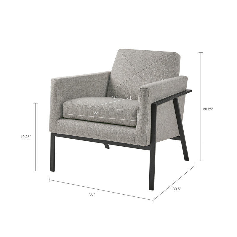 Gray Upholstered Barrel Accent Chair with Metal Frame