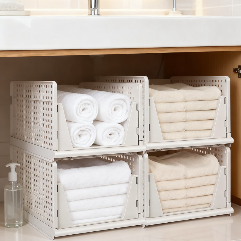Extra Large Stackable Plastic Storage Baskets, Foldable Closet Organizer Bins With Drawer-Slide Design For Clothes, Sweaters & Home Organization, Multi-Purpose Storage Containers For Bedroom, Kitchen & Office