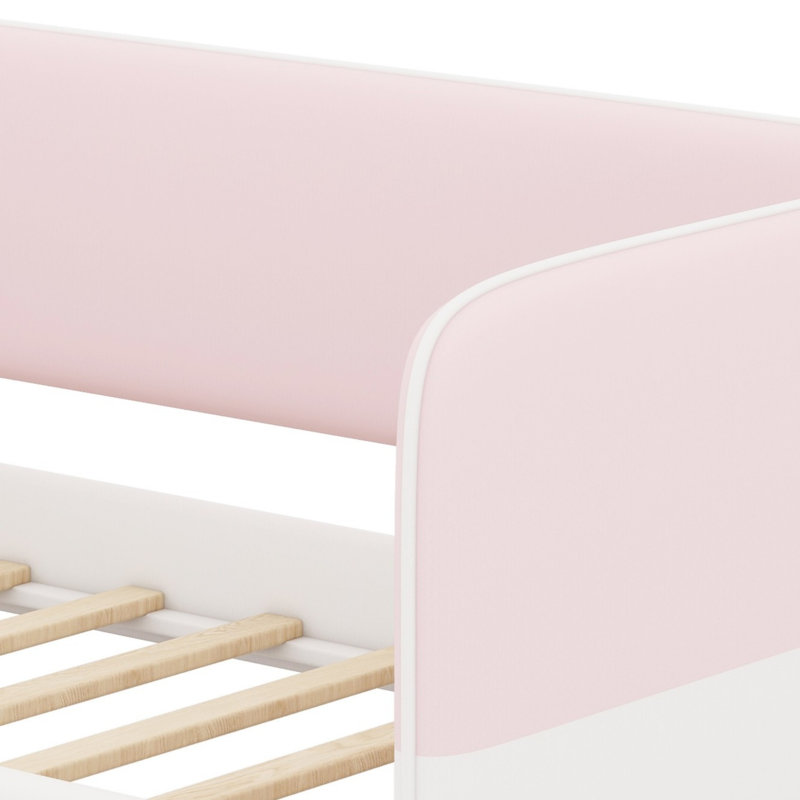Lit à plancher bas minimaliste, tête de lit tapissier et accoudoirs, Pink