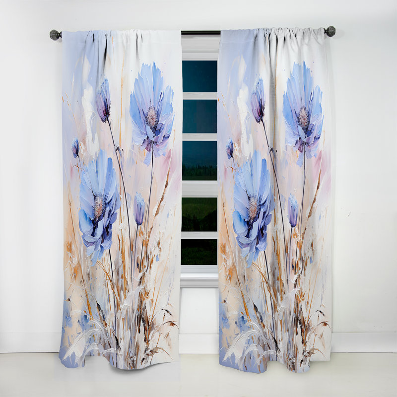 Georgios Blue Cornflowers Charm In Winter I - Traditional Velvet Curtain - Room Darkening - 1 panel, 52" W x 84" L