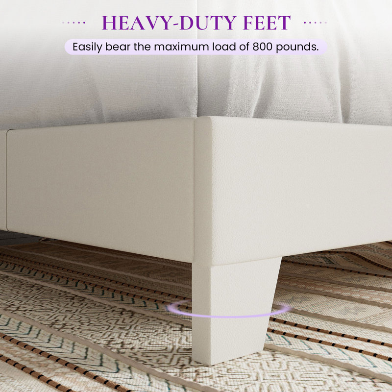 Simple Rectangular Upholstered Platform Bed, Full / Double