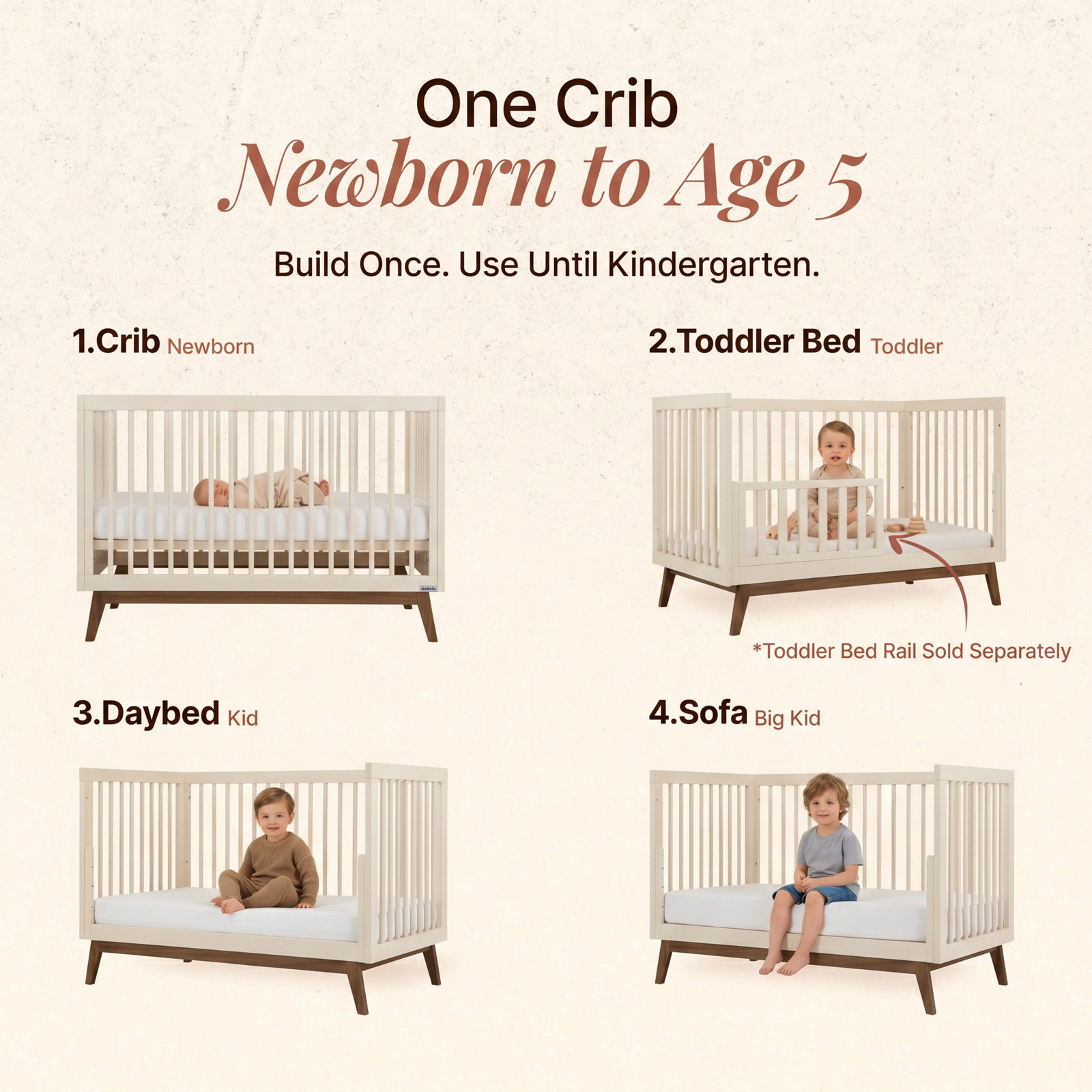 GreenGuard Certified 3-in-1 Convertible Crib, Almond Milk/Walnut