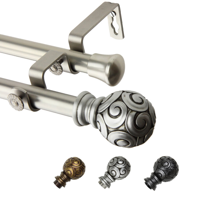 Tringle à rideaux double Margunde, 28 po à 48 po, Nickel satiné