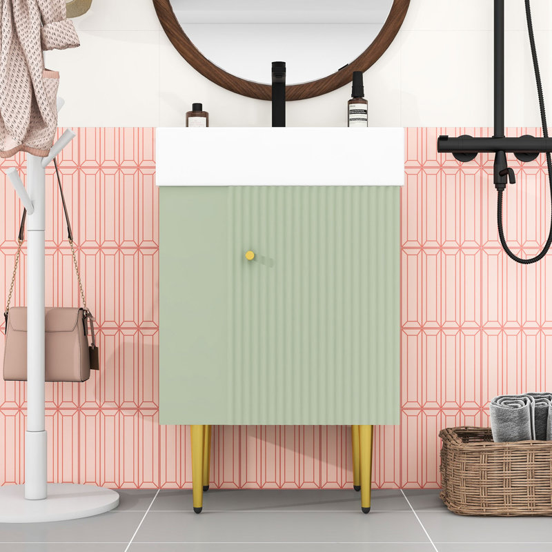 Meuble-lavabo de salle de bain avec lavabo en céramique, Vert