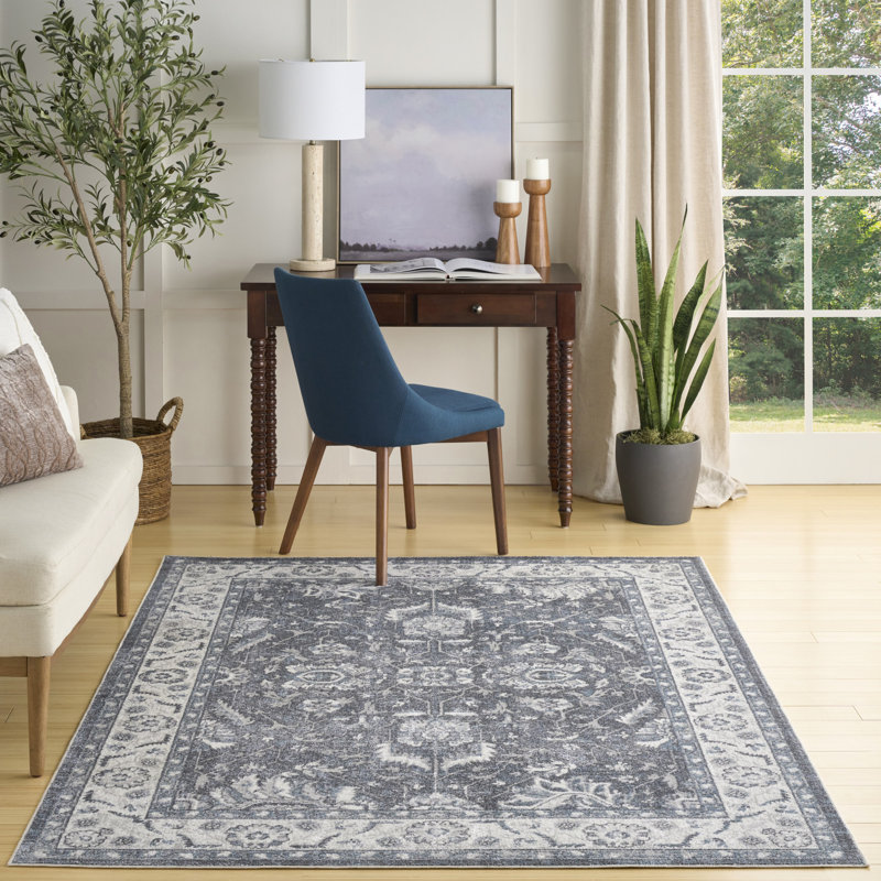 Astra Machine Washable 6'7" x 9' Slate Vintage Indoor Rug, Rectangle 6'7" x 9'