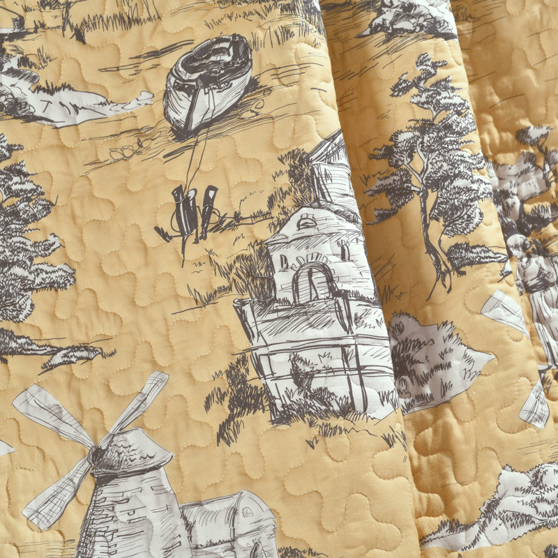 French Country Toile Reversible Cotton Throw Yellow/Gray 50" x 60"
