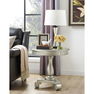 Table d'appoint grise ronde sur piédestal - H 26,5 po, extrémité en bois élégante de 26 po de diamètre, pratique