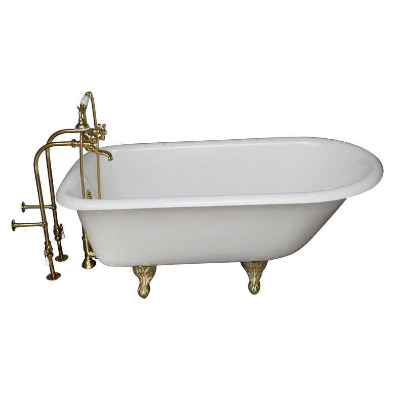67'' x 30'' Freestanding Soaking Cast Iron Bathtub, Polished Brass