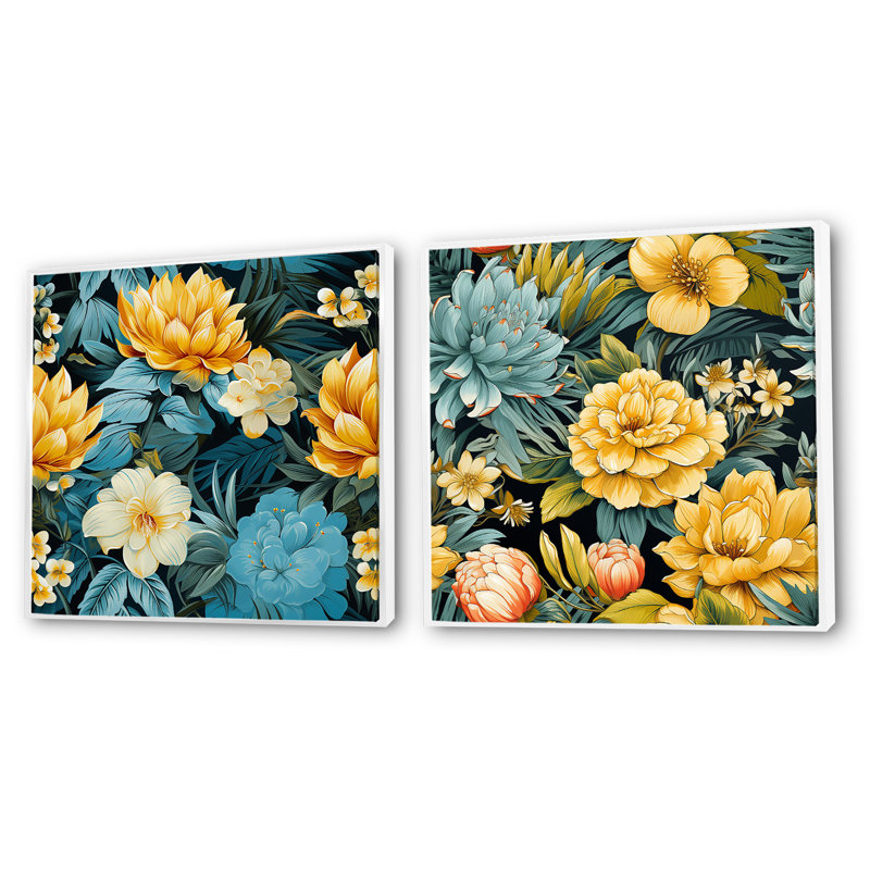 Pineapple Serenity - motif tropical - ensemble de 2 collages floraux carrés, Cadre flottant blanc, H 36 po x l 73 po