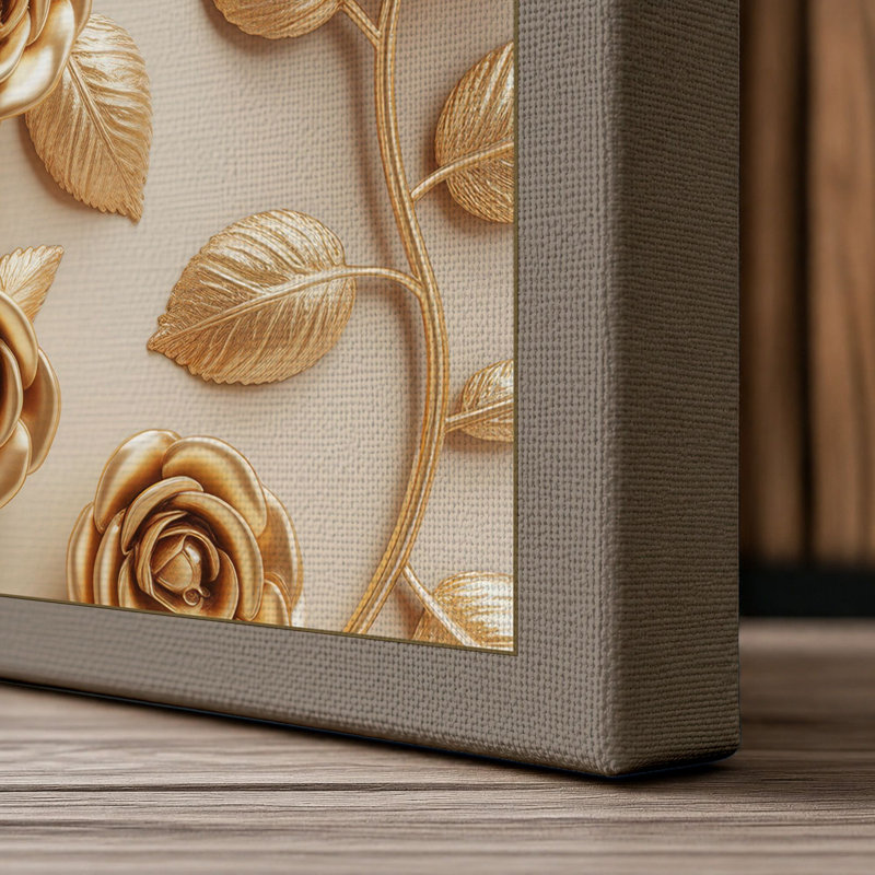 Dried Rose Pattern Botanical 1 Piece Wrapped Canvas Wall Art, 36x24 - 91.4 x 61.0 cm, Taupe Border