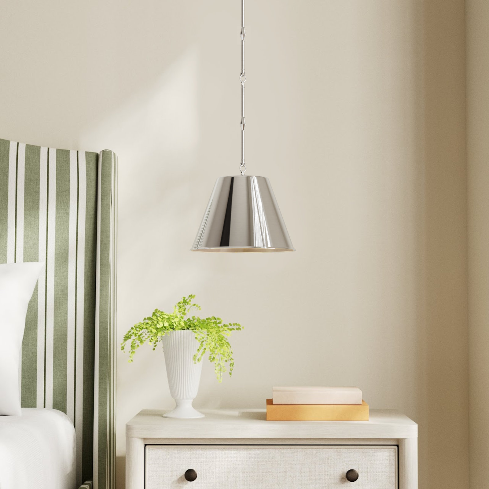Presley Dimmable Single Light Pendant, Polished Nickel, 8.5" H x 12" W x 12" D