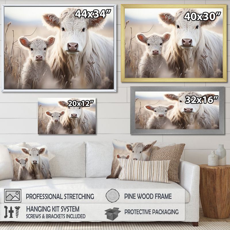 Bétail, famille douce I - Impression, H 34 po x l 44 po x P 1,5 po, Cadre simple blanc