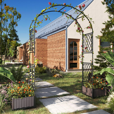 78.7" Garden Arbor with 2 Planter Boxes – PE Coated Metal Arch Trellis for Climbing Plants, Decorative Archway & Wedding Frame, Weather-Resistant for Lawn & Backyard
