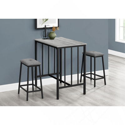 Ensemble de salle à manger, ensemble de 3 pièces, hauteur de comptoir, 36 po rectangulaire, petit, cuisine, stratifié gris, métal noir, contemporain, moderne