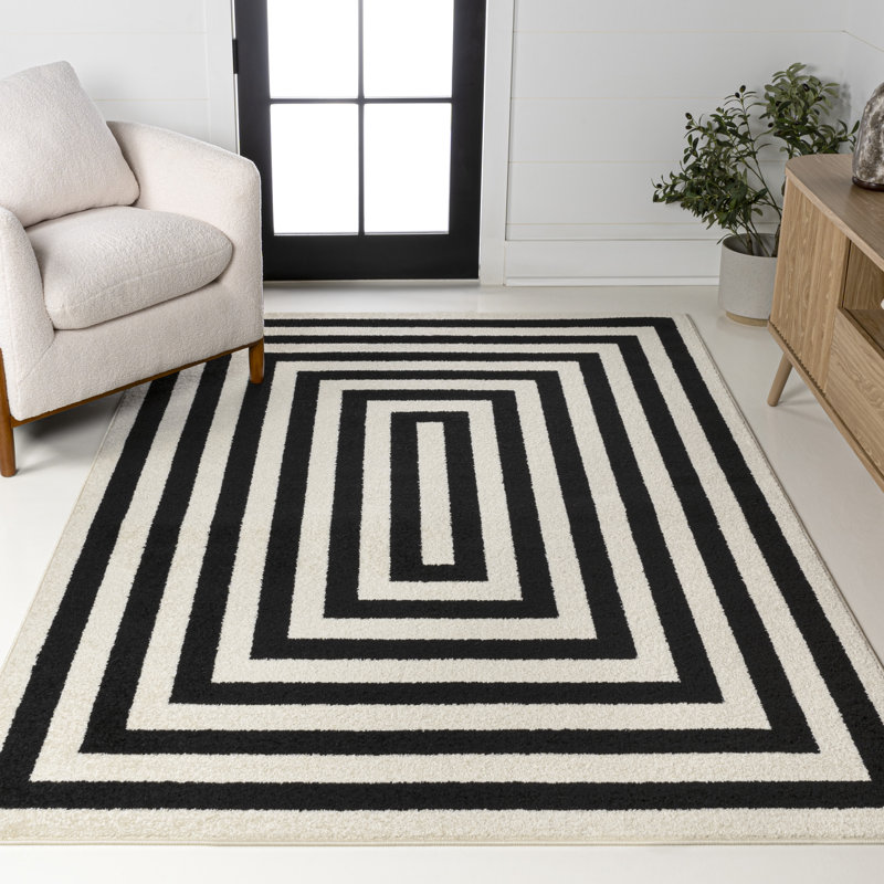 Isibeal Modern Classic Mitre Stripe Black/Ivory Rug, Rectangle 8'9" x 12'
