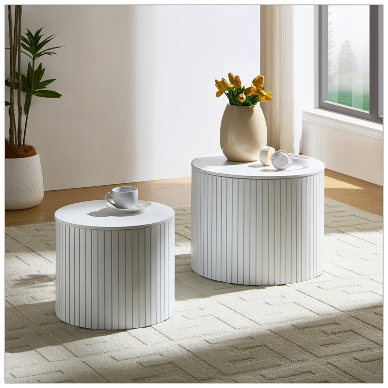Ensemble de tables gigognes 2 pièces, ensemble de tables basses en panneau de fibres à densité moyenne, blanc