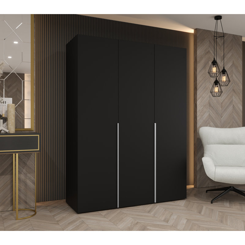 Manufactured Wood Wardrobe, black matt + handles: cashmere