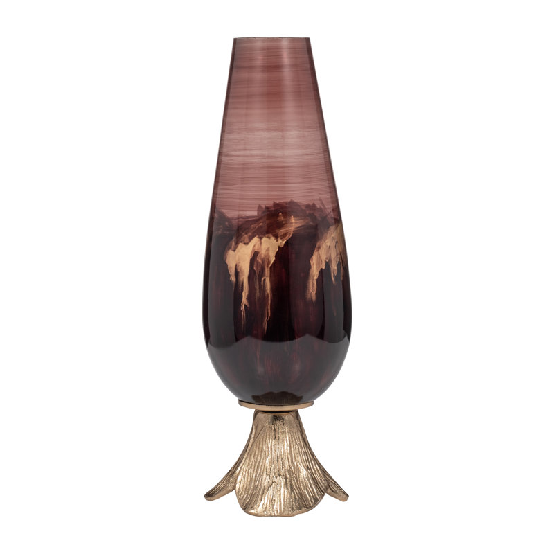 Abstract Glass Vase with Gold Accents, 19" H x 7" W x 7" L