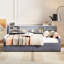 Lit simple gris avec tête de lit tapissier et plateforme avec tiroirs de rangement - Revêtement en velours-1126516484
