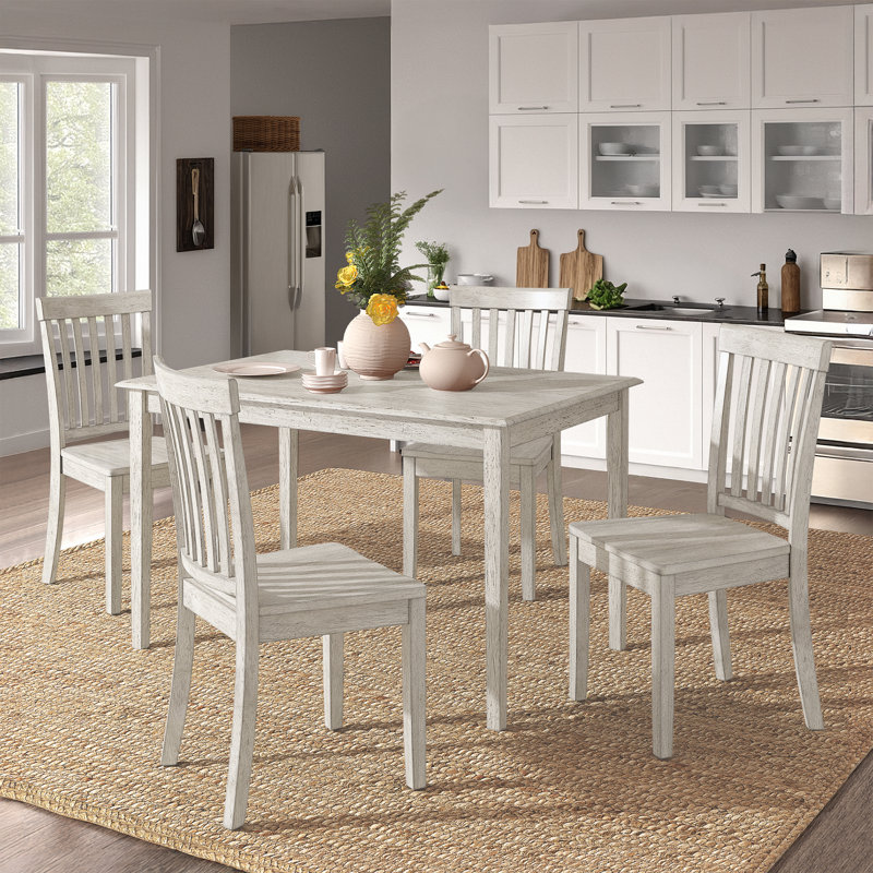Alexa-Mae 4 - Person Solid Wood Top Four Leg Dining Set, Antique White