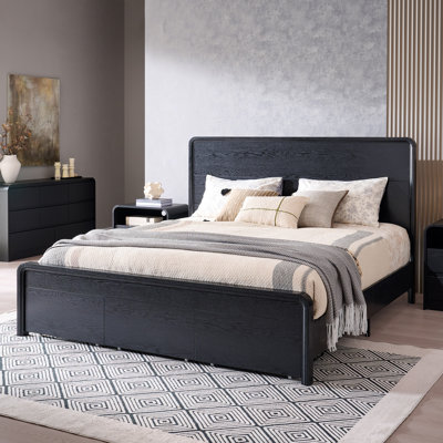 Maud Modern King Size Bed Frame with 50" Tall Headboard, Wood Platform Bed Frame with 18.86" Tall Curve Design Decoration Footboard & 3 Large Storage Drawers, No Box Spring Needed