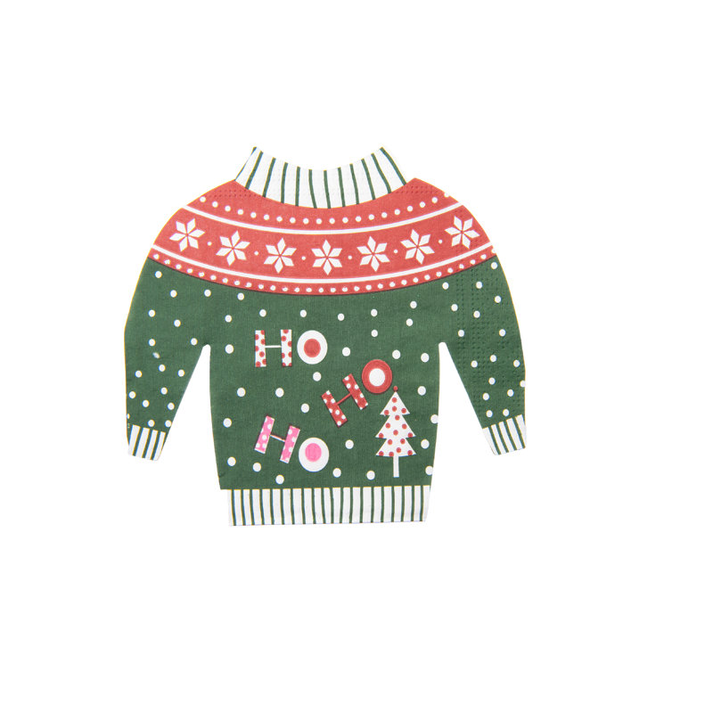 Ensemble de 6 serviettes de table 3 plis en forme de pull vert « Ho Ho Ho »