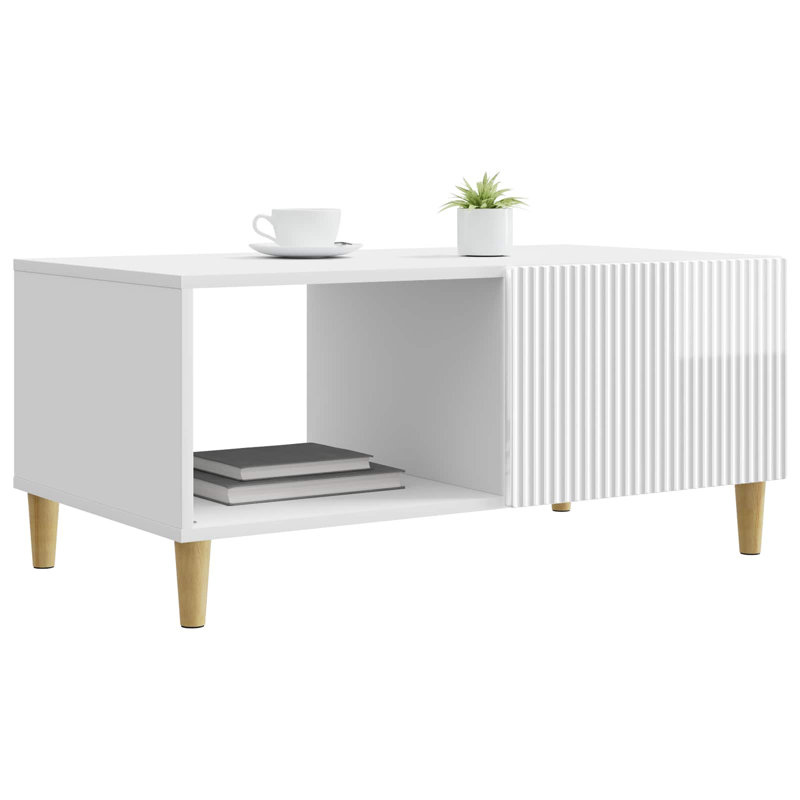 Coffee Table with Storage, 40cm H x 90cm L x 50cm W, High Gloss White