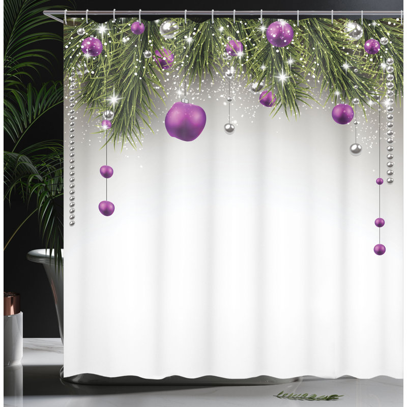  Rideau de douche à imprimé boules de Noël avec crochets, H 69 po x l 105 po