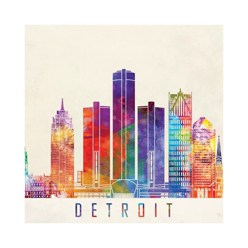 Detroit Landmarks Watercolour by Paul Rommer - Wrapped Canvas Print, 30.48cm H x 30.48cm W x 1.91cm D