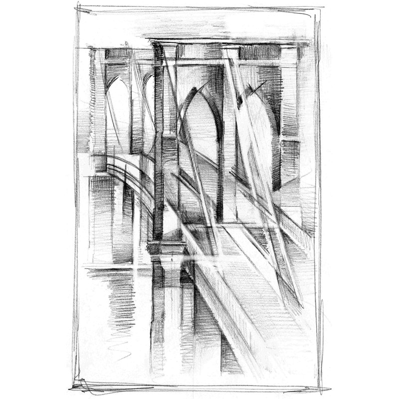 Art Deco Bridge Study II, H 18 po x l 12 po